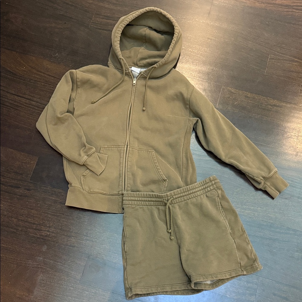 TNA boyfriend Olive Green Hoodie and Shorts Set